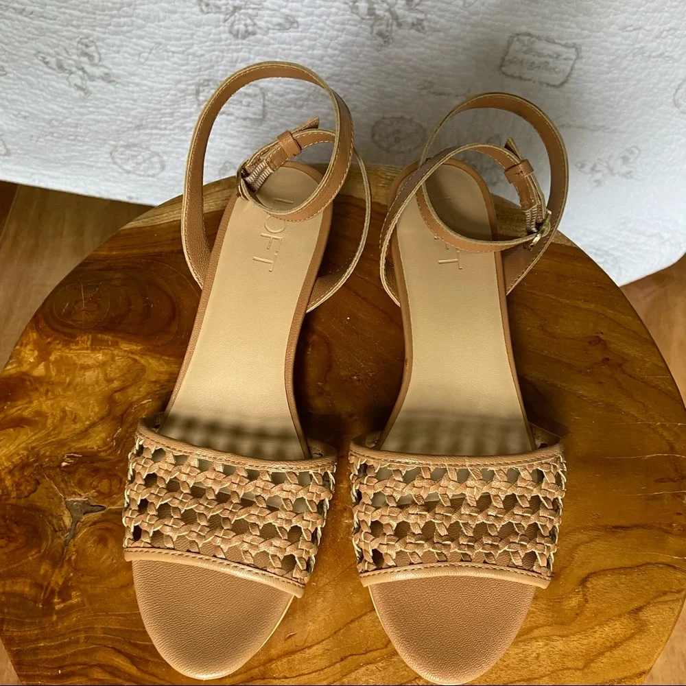 LOFT Tan Woven Ankle-Strap Block Heel Sandals - Picture 9 of 9